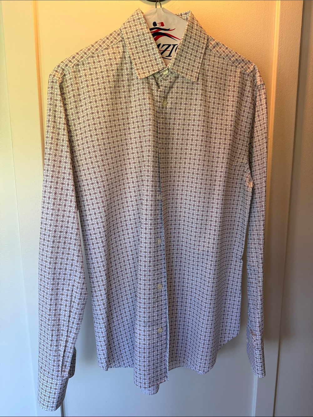 Ferragamo Men's Patterned Long-Sleeve Dress Shirt - Light Blue/Burgundy